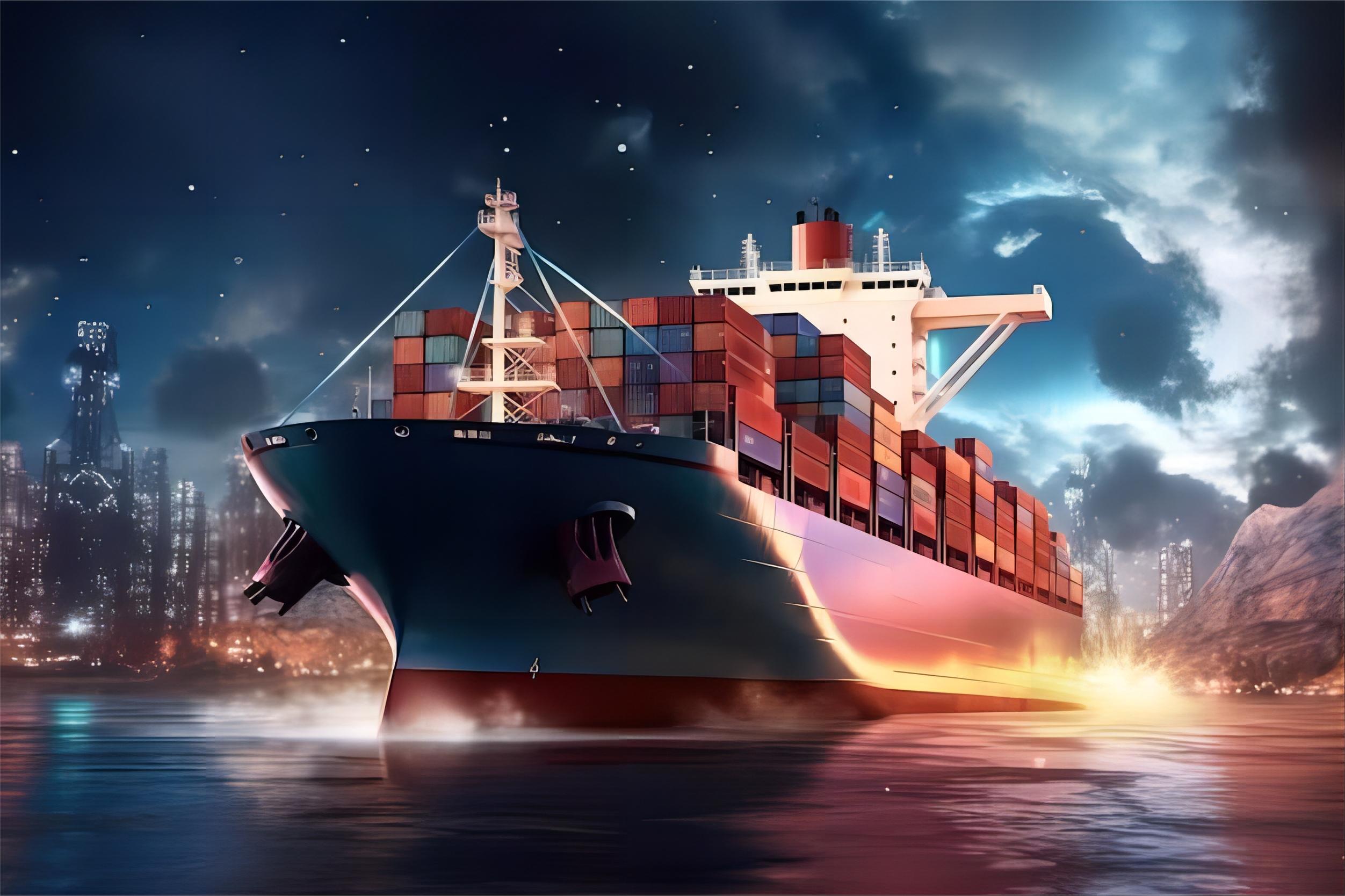 Container ship departing from a major Chinese port for international dropshipping logistics