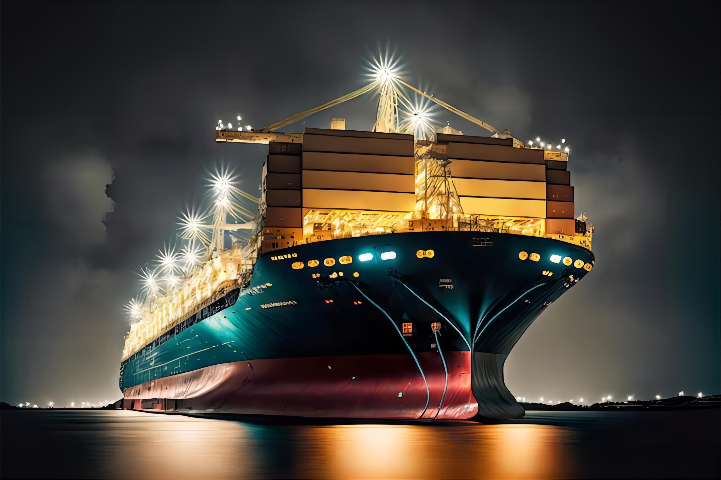 International shipping container ship departing from a Chinese port