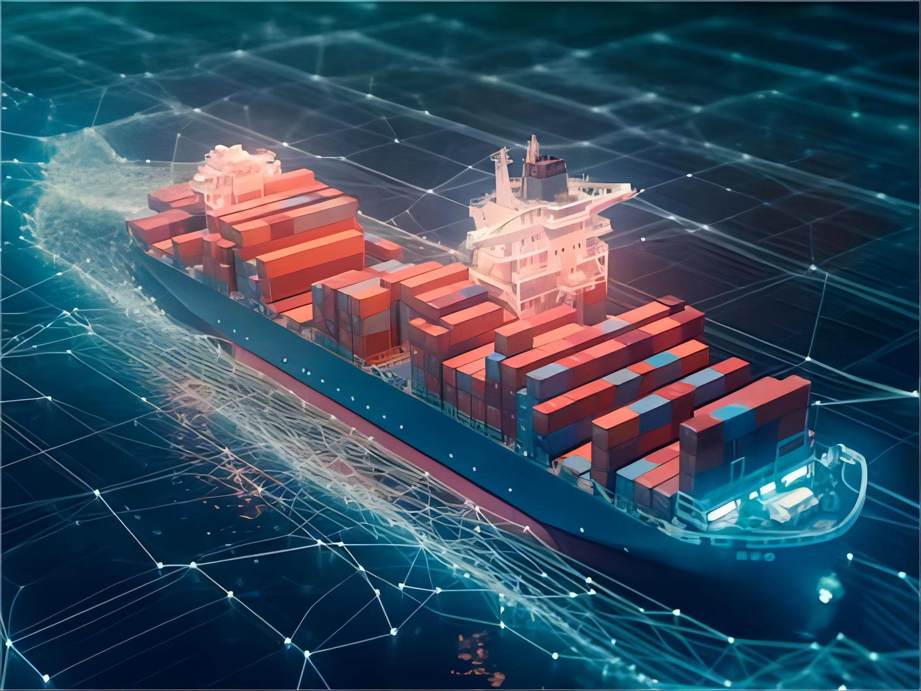 Cargo ship transporting containers from China to Europe via UAE